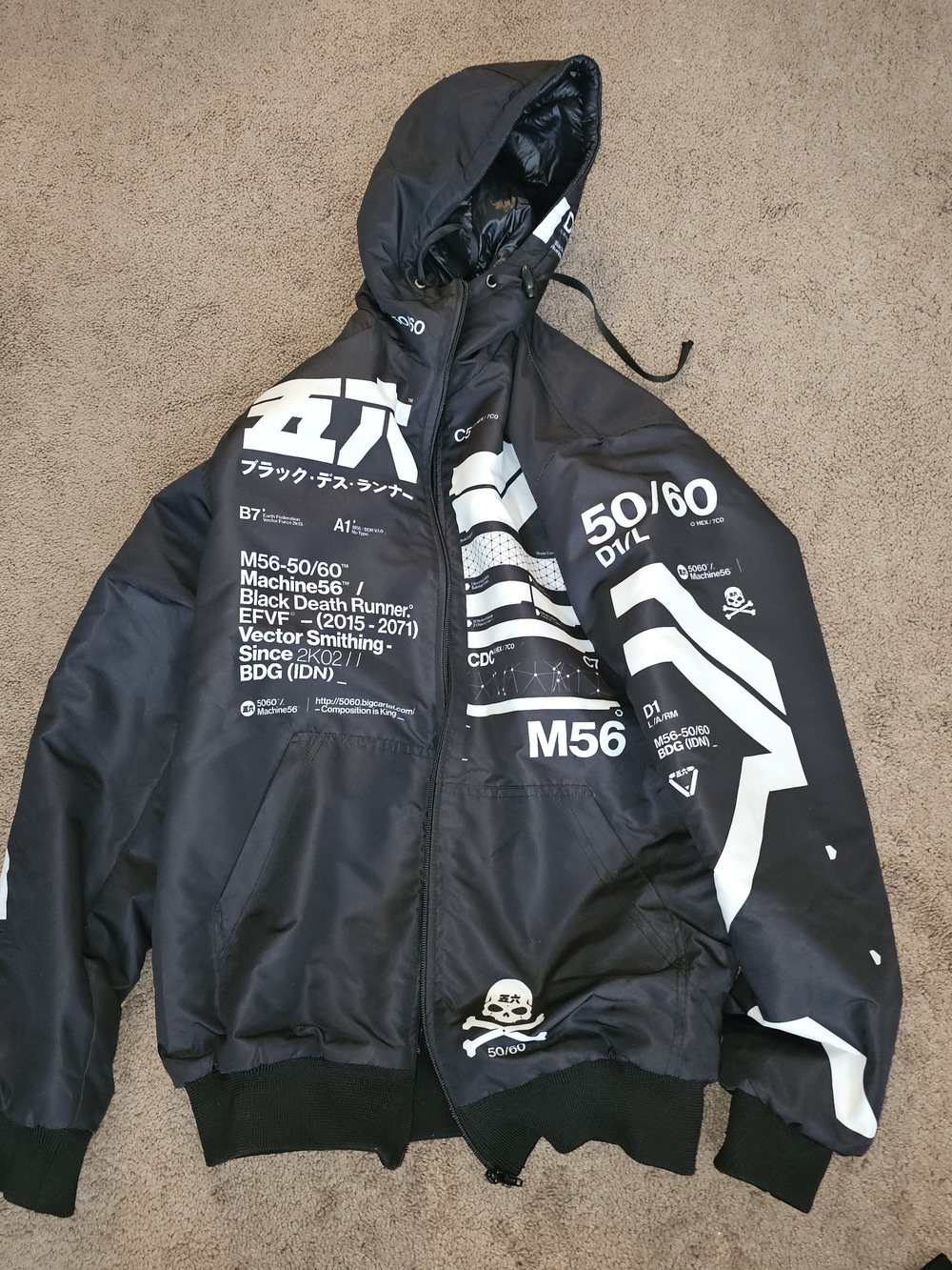 M56 Machine 5060 Black White Hood Medium Bomber